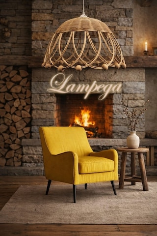 Lampega Rattan Bambu Hasır Avize Gold