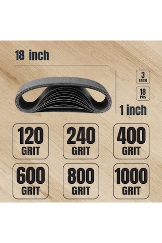 46003 Zımpara Kayışları, 2.5 X 46 Cm, 18 Adet Çeşitli Grit Seti, Silikon Karbür