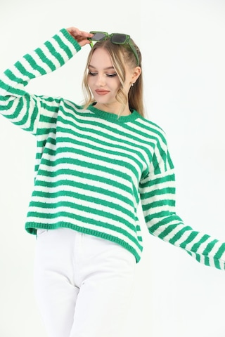Youknitwear You Angora Çizgili Kazak Yeşil
