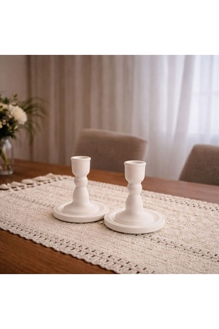 Modern Taş Tozu Dekoratif 2'li Şamdanlık Minimal & Şık Tasarım