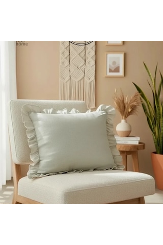 Ham Keten Krem Fırfırlı Kırlent 2 Adet Kırlent Kılıfı 43 X 43