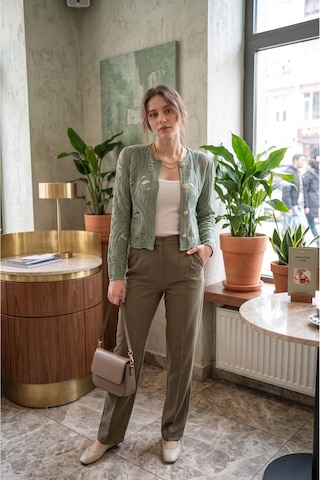 Sayzen Your Shine Dantel Desenli Gold Düğmeli Basic Ceket Çağla