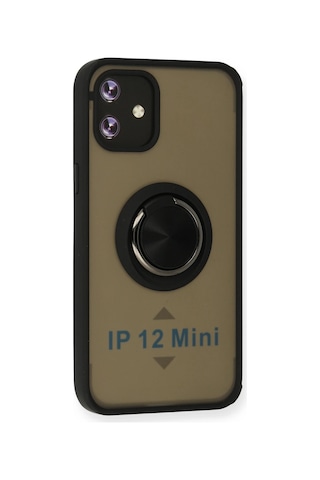 Newface - 532 - iPhone Uyumlu 12 Mini Kılıf Montreal Yüzüklü Silikon Kapak - Csmo-tex - - Siyah