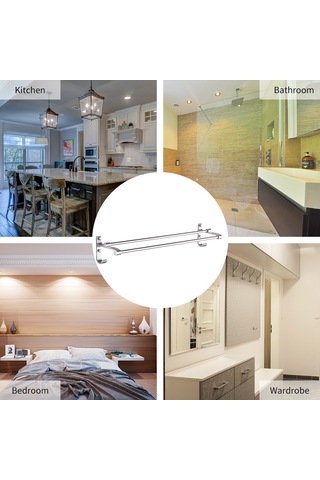 Wezone 60cm Uzunlukta Uzay Alüminyum İki Çubuklu Havluluk, Rust-resistant, 2 Kanca, Çivisiz Tutkal Hediyeli - Dayanıklı Banyo Aletleri Diğer