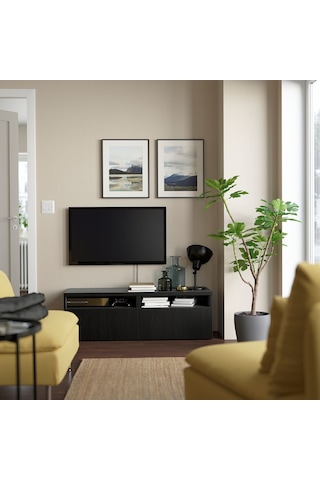 Tv Sehpası, Venge, 120x42x39 Cm, Lappvıken, Fren Raylı Meşe