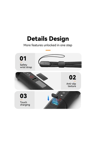 Ranyeek Telesın Spor Kamerası Bluetooth Sünger Kolu, Kablosuz Kumanda, 15m Su Geçirmez, Dahili Pil, Gopro Hero 12/11/10/9/8 Uyumlu S4-fhg-01-tgp Siyah