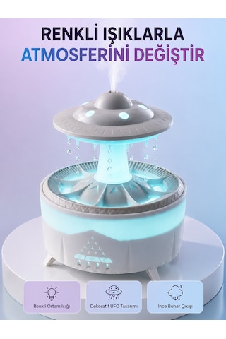 Rgb Işıklı Yağmur Efektli Hava Nemlendirici 350 Ml Sessiz Çalışma Uzaktan Kumanda Sarı