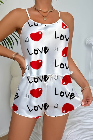 River World Gecelik Saten Rengi Beyaz Şortlu Deseni Love Beyaz