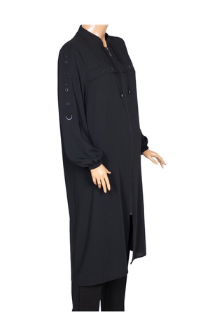Hesna Kadın Hüma Dokuma Krep Aksesuarlı Araboy Siyah Ferace Siyah
