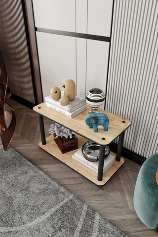 Dekoratif Masivo Kitaplık 2 Katlı 30x60 Dikdörtgen Çok Amaçlı Raf Safir Meşe Meşe