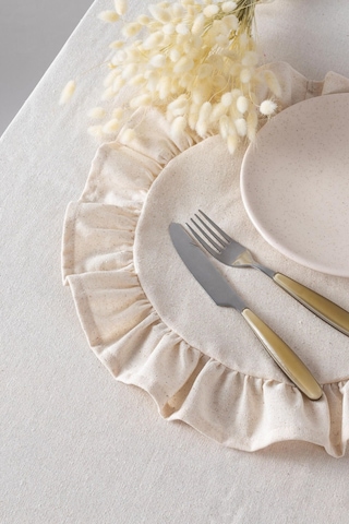 Wellstil Rufle 6'lı Keten Yuvarlak Amerikan Servisi 40cm Bej