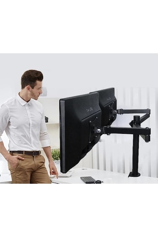 Monozone 2li Çift Kol Monitör Tutucu Led Tv Full Hareketli Çelik