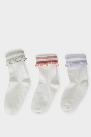 DeFacto Kız Bebek Kaydırmaz Taban 3'lü Pamuklu Uzun Çorap E4670A5NSWT1 Beyaz