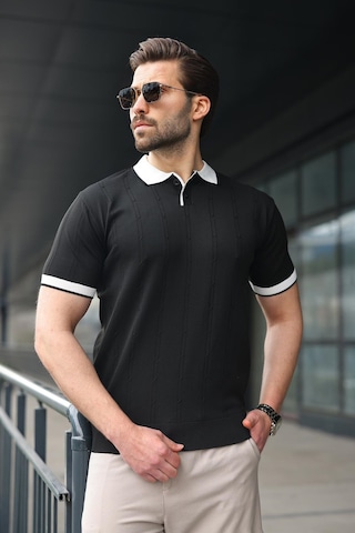 Madmext Siyah Polo Yaka Triko Erkek Tişört E7470 Siyah