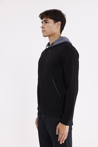 Rowinger Kanguru Cepli Ayarlanabilir Kordonlu Ribana Manşetli Rahat Kesim Kapüşonlu Sweatshirt Black
