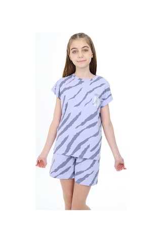 Toontoy Kids Toontoy Kız Çocuk 2'li Takım Baskılı Bisiklet Yaka T-shirt & Beli Lastikli Şort Açık Lila