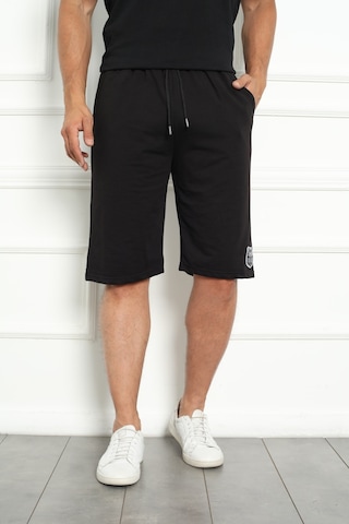 Erkek Şort Bermuda Kurt Armalı Beli Bağcıklı İpli Cepli Büyük Beden Geniş Beden Aralığı Siyah Nıc1067 R19 Siyah