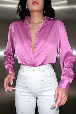 Pembe Saten Gömlek Karışık Çok Renkli