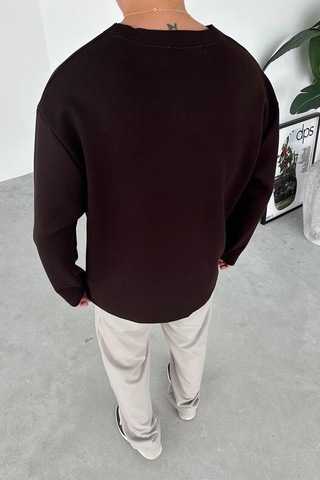 Kahverengi Premium Basic Uzun Kollu Relaxed Tişört Kahverengi