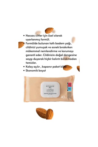 Byphasse Tatlı Badem Yağlı Makyaj Temizleme Mendili Hassas Ciltler 40'lı