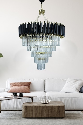 Riva Gold 55x55 Cm'lik Kristal Taşlı Gold Lüks Avize - Yatak Odası - Salon - Mutfak - Hol Altın