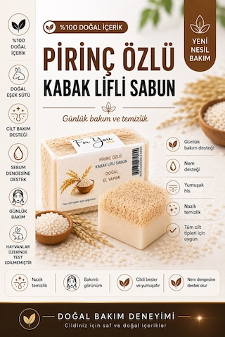 Kabak Lifli %100 Doğal El Yapımı Pirinç Özlü Whitening Sabun Kabak Lifi - Lavanta