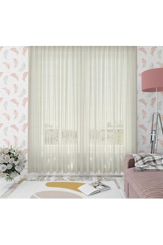 Keten Görünümlü Düz Tül Perde Pilesiz Krem-2422-krem