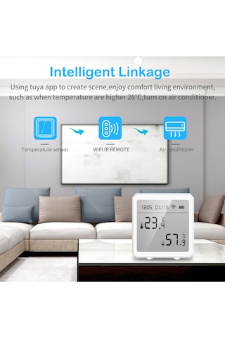 Siyah Tuya Akıllı Wifi Sıcaklık Nem Sensörü Kapalı Higrometre Termometre App Uzaktan Kumanda İle