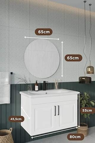 Reyhan 80 Cm %100 Mdf Lavabolu Banyo Dolabı + Ayna Beyaz