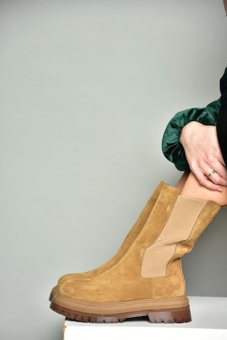 Fox Shoes R555268002 Taba Hakiki Deri Süet Kadın Bot Taba