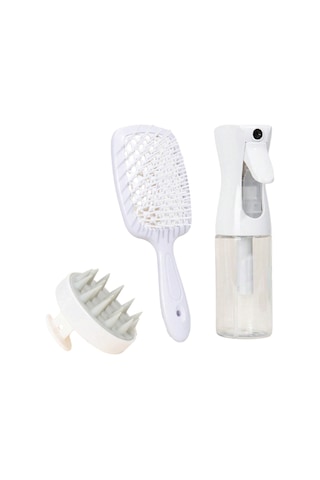 Qingmipy Beyaz Saç Bakım Seti: Masaj Fırçası, Sprey Şişesi Ve Delikli Tarak