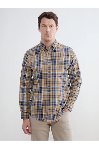 Lc Waikiki Sarı Regular Fit Ekose Desenli Gabardin Erkek Gömlek