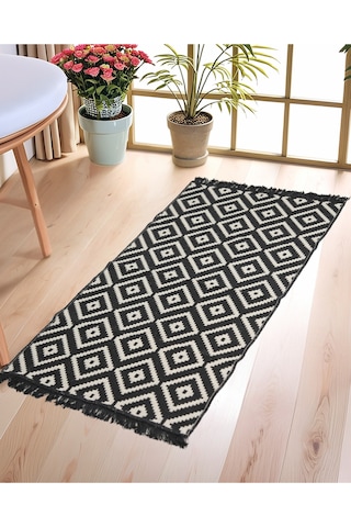 "çift Taraflı Kullanılabilir, Makinede Yıkanabilir, Modern Desenli Kilim 3farklı Ebat" Siyah-beyaz