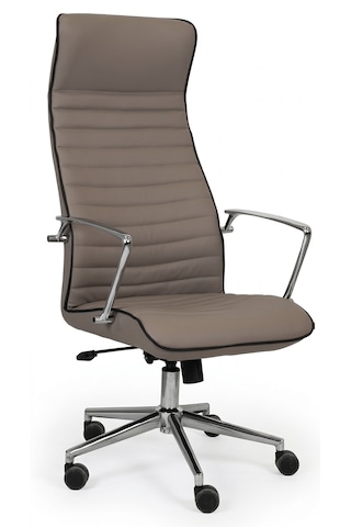 Lüks Yönetici Ofis Koltuğu Yüksek Sırtlı Ergonomik Tekerlekli Makam Koltuğu Kahverengi Açık Kahverengi