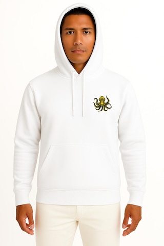 Bahriyeli Collection Kapüşonlu Steampunk Octopus Dalgıç Başlığı Cep Ve Sırt Baskılı Unisex Sweatshirt Beyaz