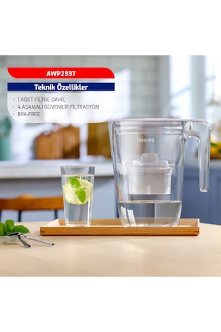 Philips Su Arıtma Filtreli Sürahi 3,5 L Awp2937wht