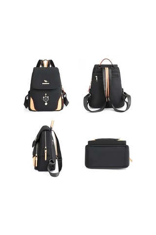 Lichen Kadın Moda Yönlü Naylon Sırt Çantaları Su Geçirmez Büyük Siyah