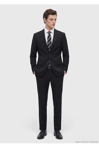 Ramsey Siyah Düz Modern Fit Yün Karışımlı Takım Elbise