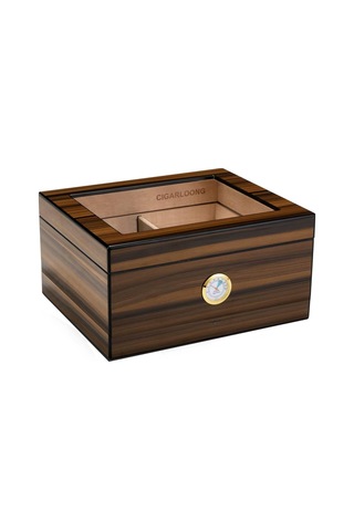 Cigarloong Camlı Puro Kutusu Humidor Ceviz 70's