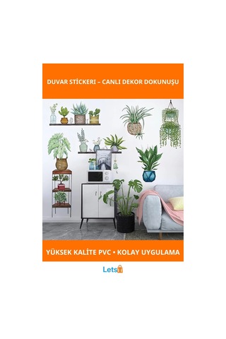 Tropikal Bitkiler Duvar Stickerı 90x35 Cm Pvc 9 Adet Çok Renkli