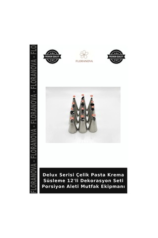 Delux Serisi Çelik Pasta Krema Süsleme 12'li Dekorasyon Seti Porsiyon Aleti Mutfak Ekipmanı