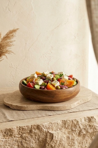 Akasya Yuvarlak Çok Fonksiyonlu Meyvelik,salata Sunum Kasesi Dekoratif Kase 24 Cm Kahverengi