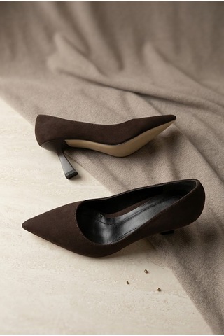 Shoetek Vienatta Kadın Stiletto İnce Topuklu Mat Kahverengi Saten Kahve