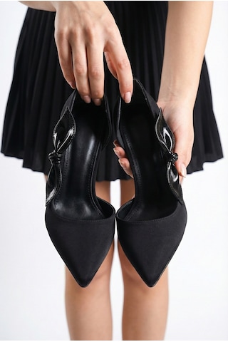 V.s.h Velvet Kadın Saten Fiyonklu Sivri Burun 9 Cm İnce Topuklu Stiletto Abiye Ayakkabı-2452 Siyah