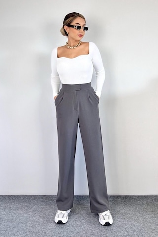 Kadın Likralı Cırt Kapama Lacivert Geniş Paçalı Rahat Palazzo Pantolon Gri