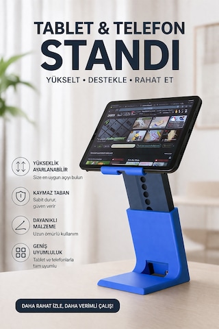 Ayarlanabilir Tablet & Telefon Standı Yükseklik Ayarlı Masaüstü Stand Kaymaz Taban Ergonomik Tutucu