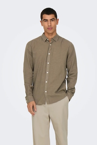 Only & Sons Erkek Onscaiden Slim Fit Keten Gömlek 22012321 Kahverengi Kahverengi