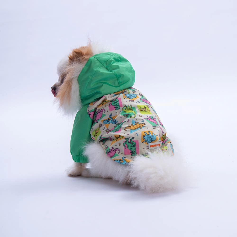 Denver Dino Yeşil Dinozor Desenli Köpek Mont Köpek Yağmurluk Köpek Kıyafeti Köpek Elbisesi