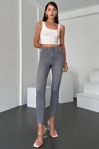 Gri Kadın Skinny Fit Jean Yüksek Bel Likralı Esnek Kot Pantolon Jennie-gri 001
