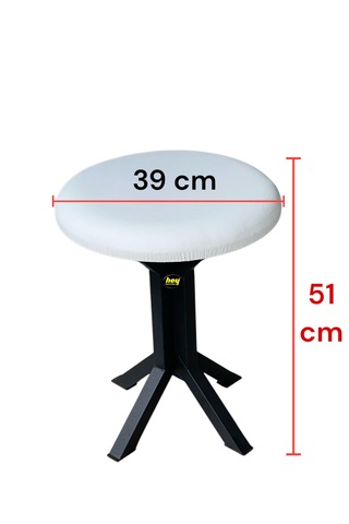 Tabure Beyaz Deri Puf Makyaj Masası Sandalyesi Metal Sandalye